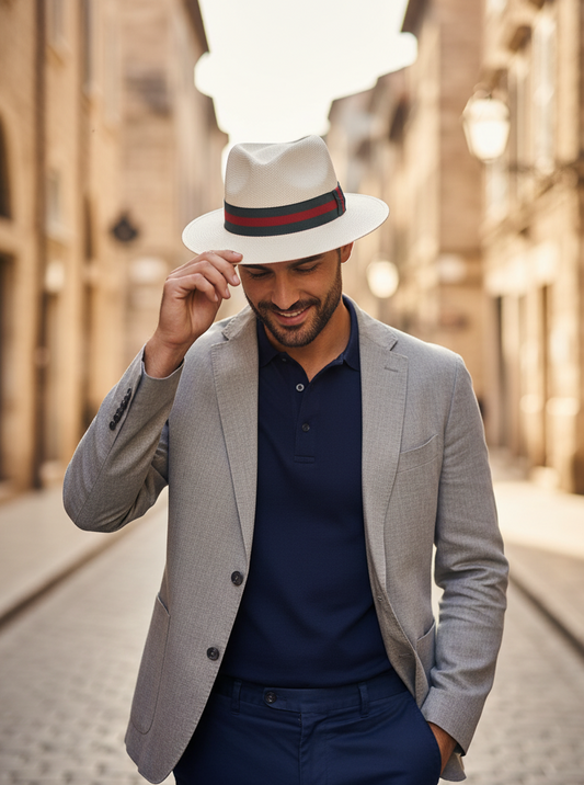Striped Standard Panama Hat Band - Red & Grey