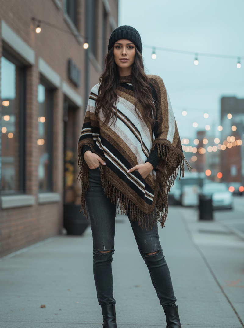 Striped Alpaca Poncho for Women