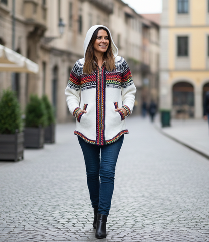 Fair Isle Alpaca Zip Up Hoodie for Women