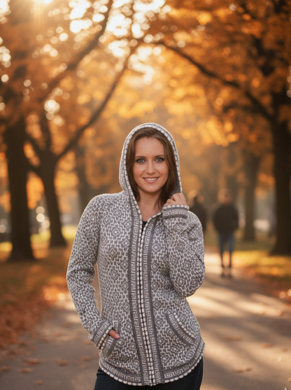 Gray Full Zip Alpaca Hoodie for Women