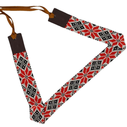 Western Beaded Hat Band | Red, Black & White Star Pattern