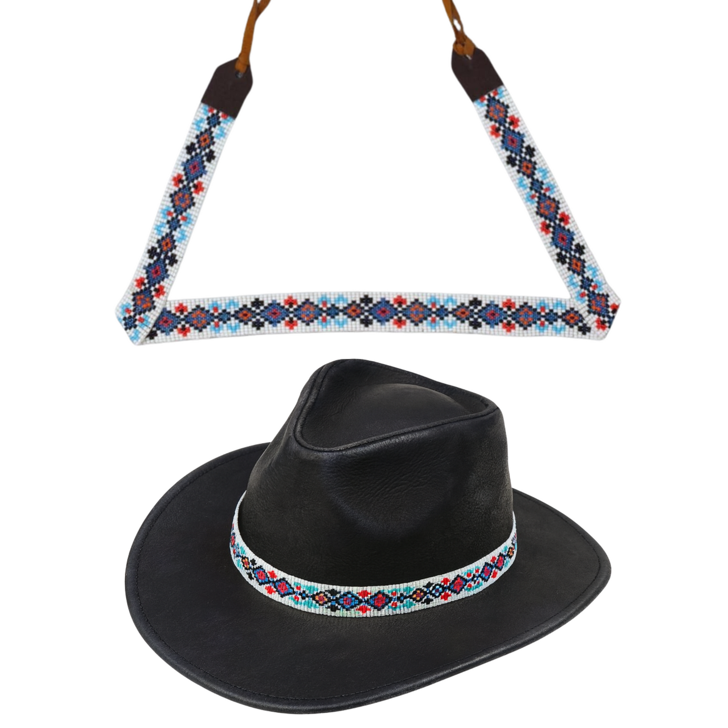 Western Beaded Hat Band with Colorful Diamonds
