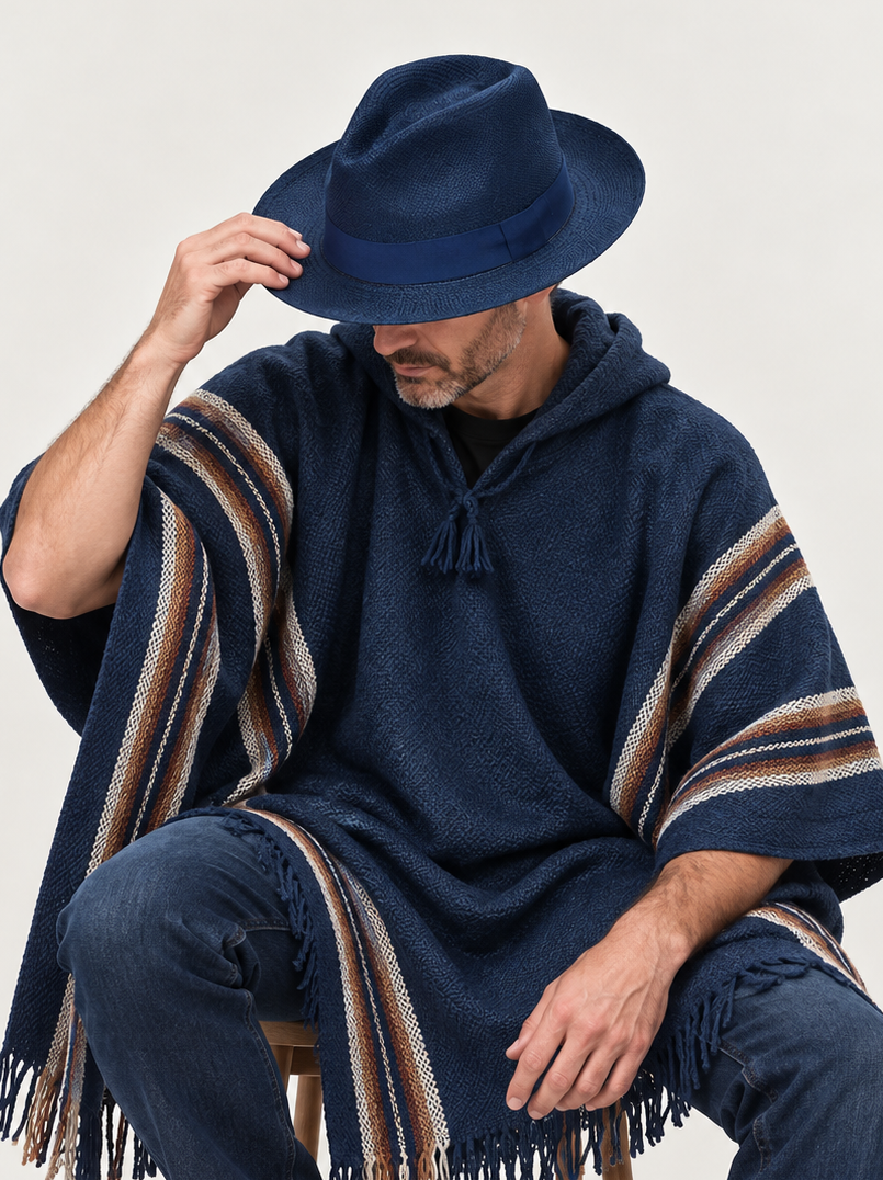 Blue Alpaca Poncho for Men