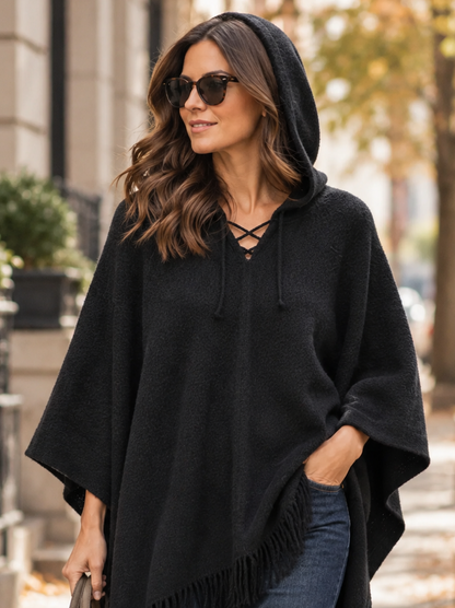 Poncho morbido Di Alpaca Nero