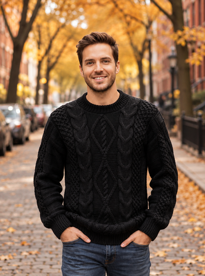 Maglione Lavorato a Mano in Alpaca Nero