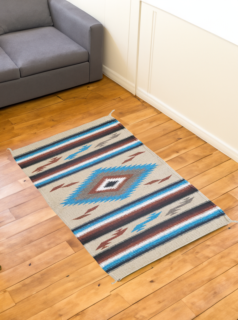 Aztek Alpaca Rug | Mexican Rug | Beige & Light Blue – Gamboa