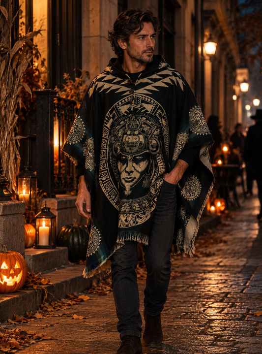 Poncho azteca mexicano para hombre | Cara Indio
