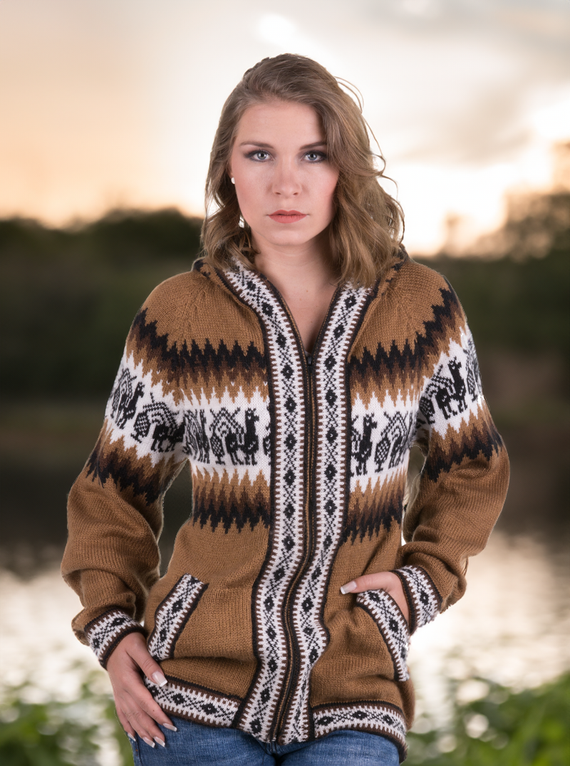 Suéter con capucha de alpaca de los Andes para mujeres