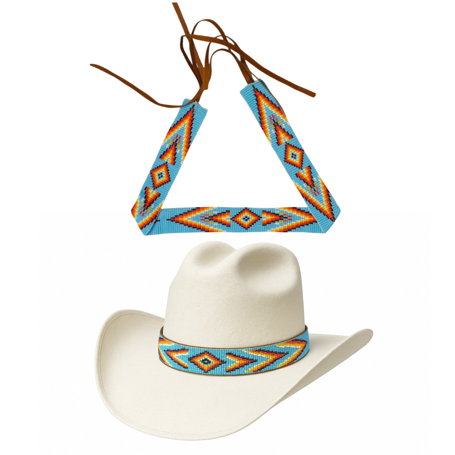 Turquoise & Orange Western Beaded Hat Band