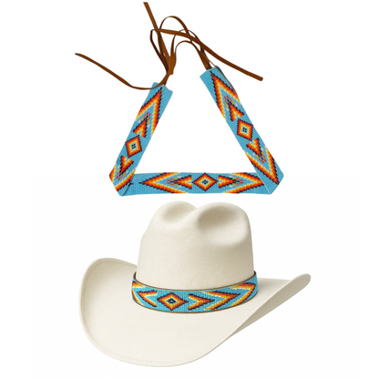 Turquoise & Orange Western Beaded Hat Band