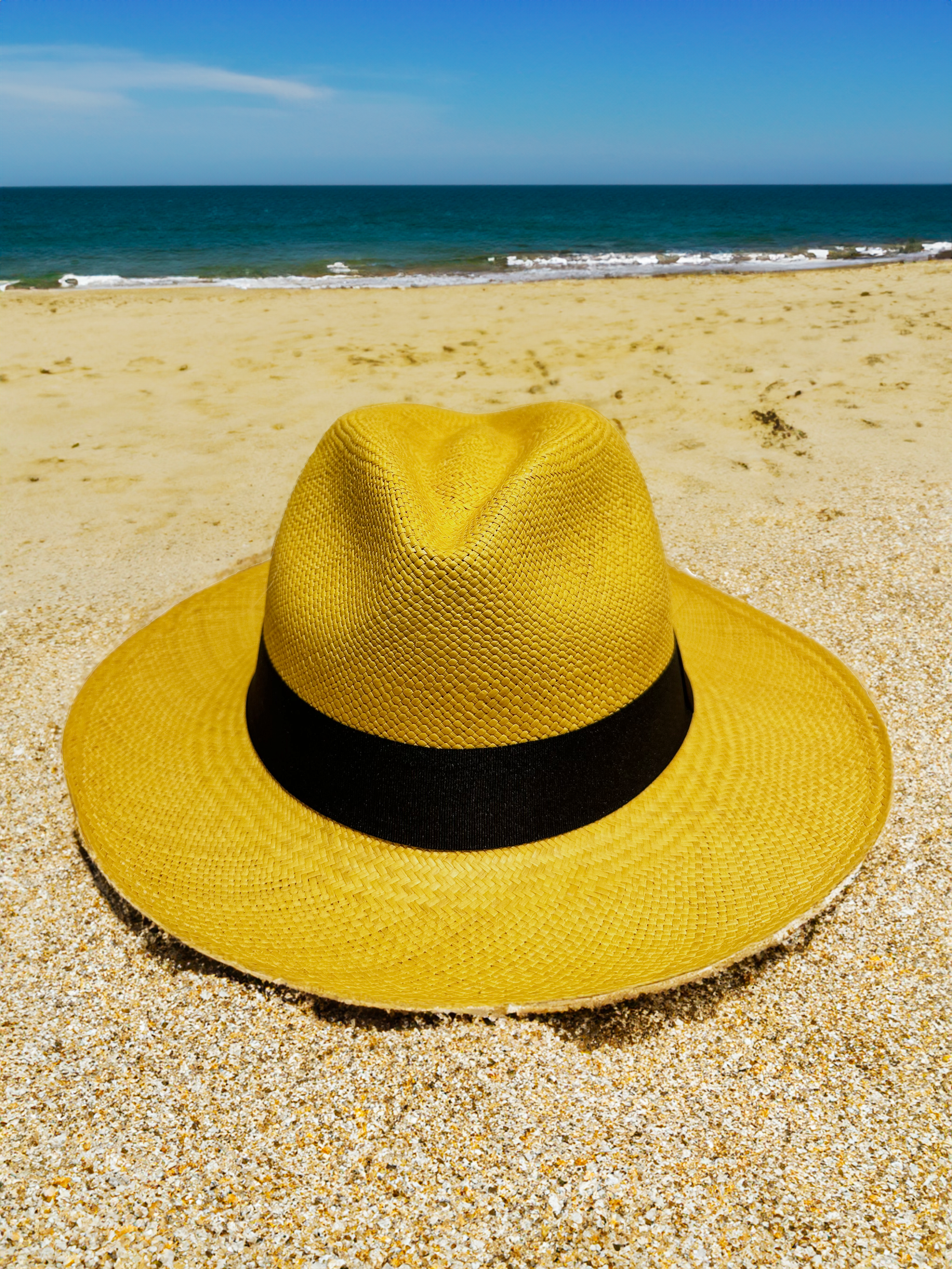 Cappello Panama Gibara Fatto A Mano – Paglia Naturale, Tesa 7 Cm, Colore Giallo Senape (Taglia 59 Cm)