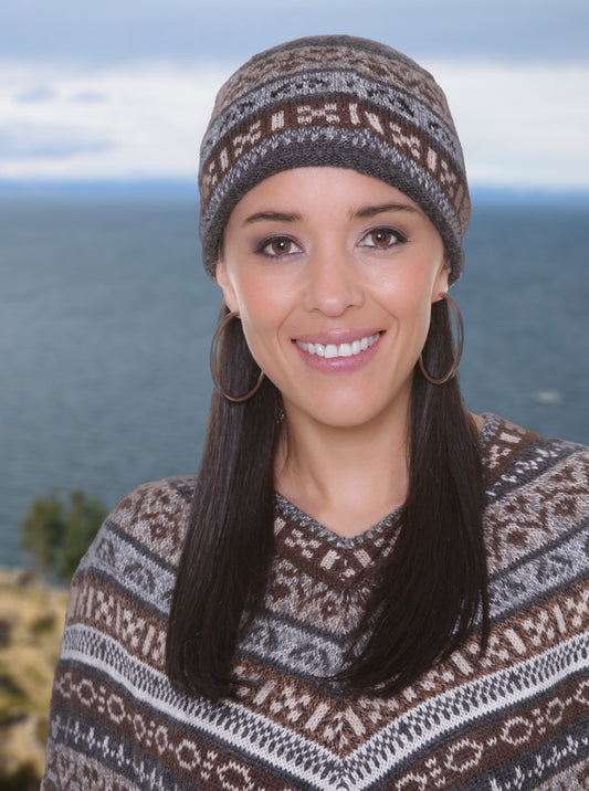 Brown and Gray Alpaca Hat for Women