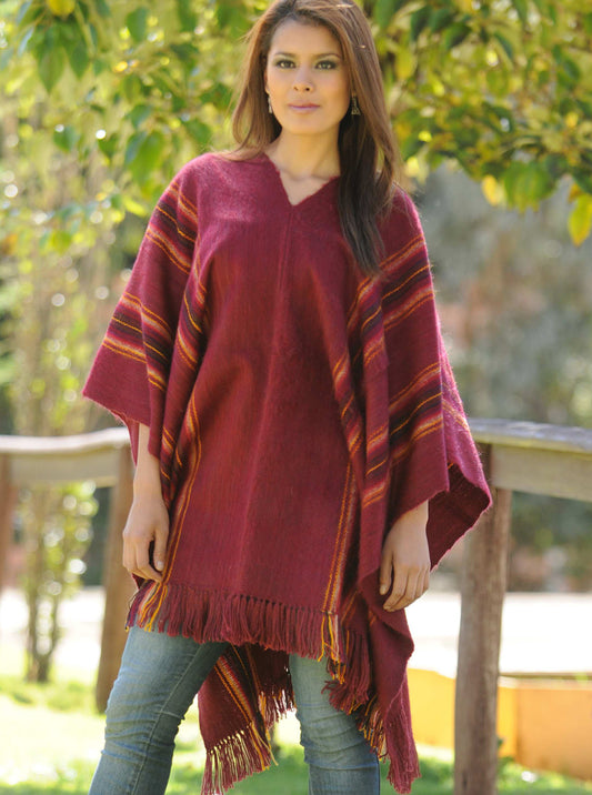 Poncho bordeaux a rayures