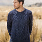 Blue Hand Knitted Alpaca Sweater for Men