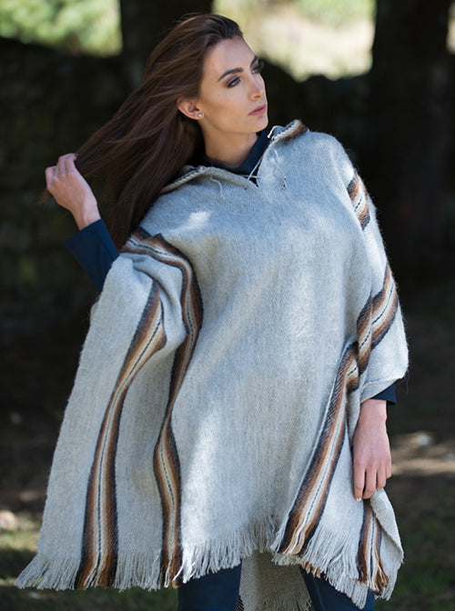 Gray Alpaca Poncho Hooded for Women