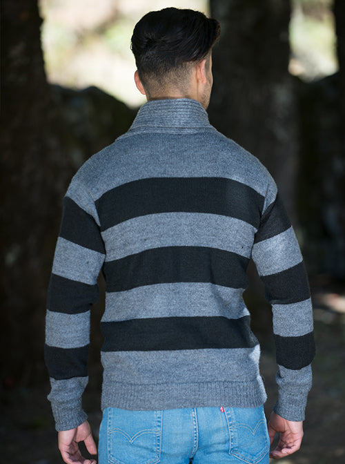 Black and Gray Alpaca Sweater for Men