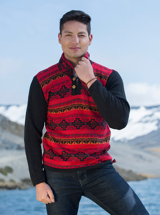 Suéter de alpaca negro y rojo Poder