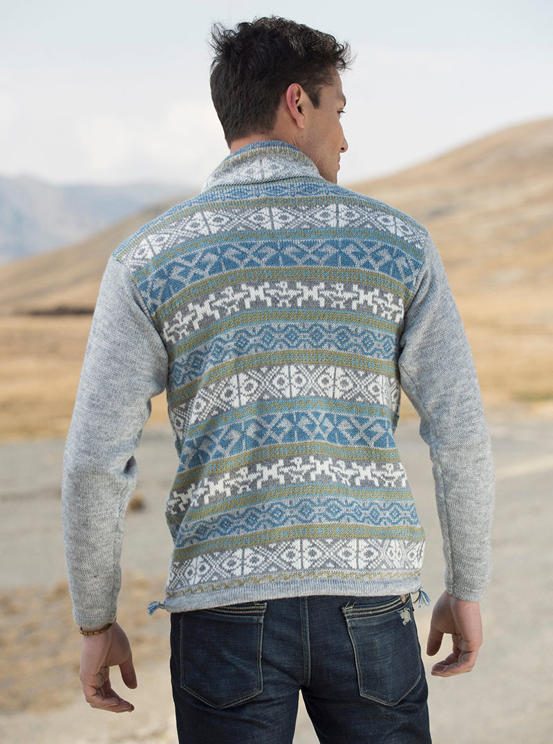 Gray and Blue Alpaca Sweater for Men