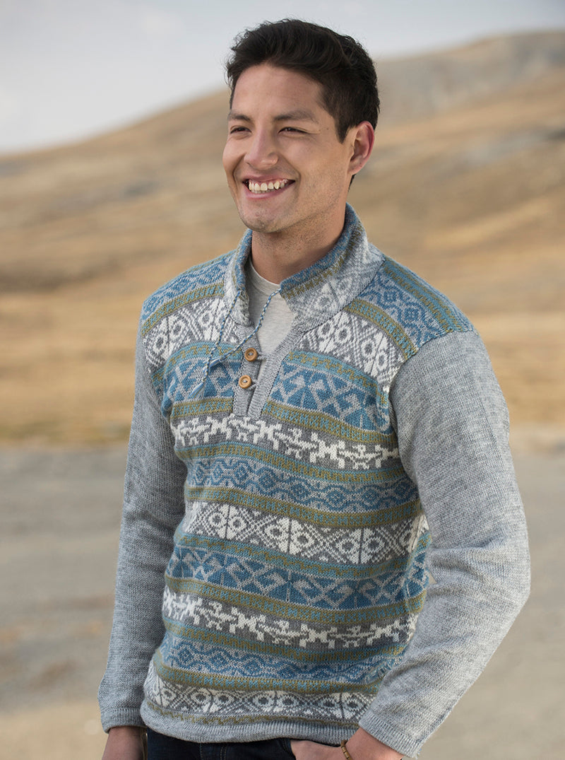 Gray and Blue Alpaca Sweater for Men