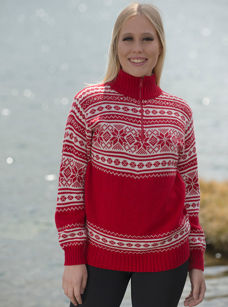 Red Alpaca Turtleneck Sweater for Women