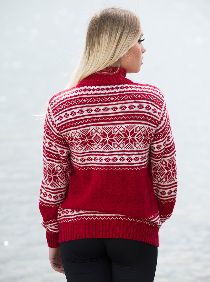 Red Alpaca Turtleneck Sweater for Women
