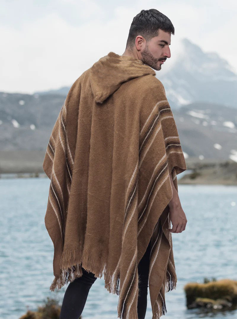 Hooded Brown Alpaca Poncho for Men – Gamboa