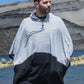 Grey and Black Hooded Poncho for Men