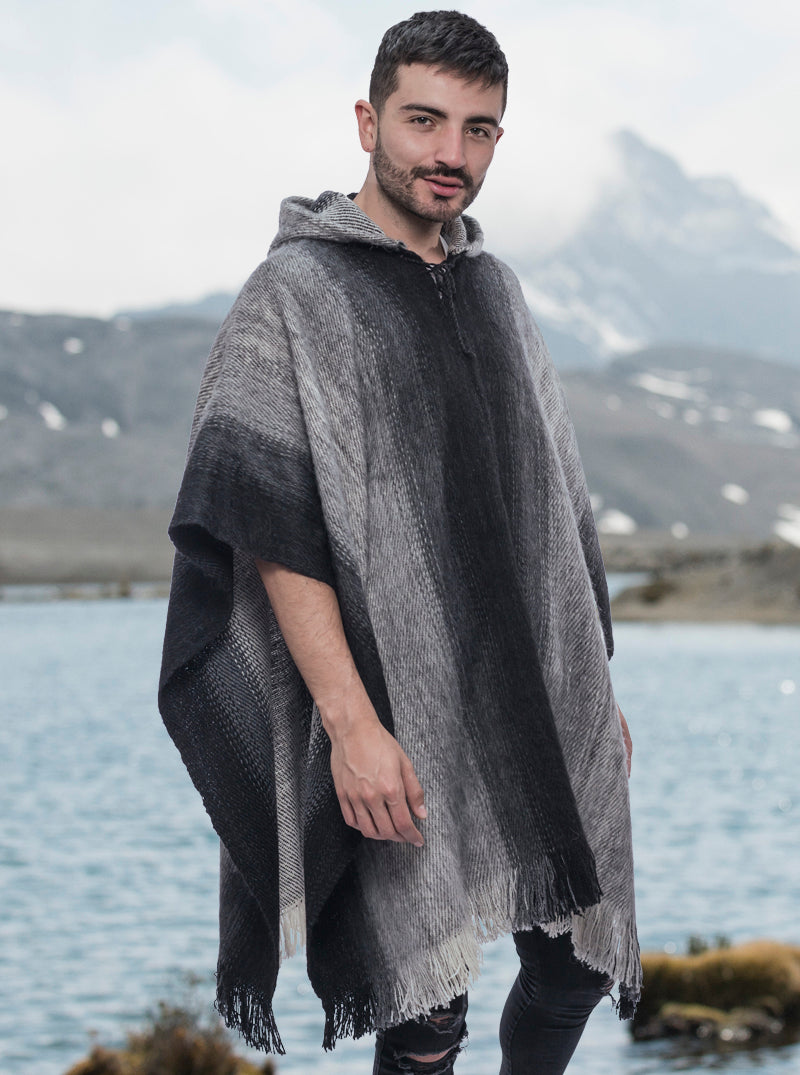 Hooded Poncho for Men Black and Gray – Gamboa