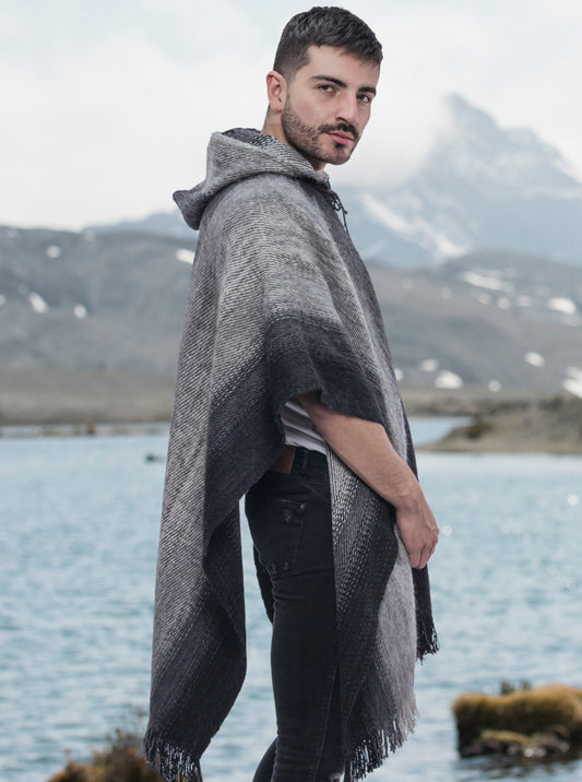 Hooded Poncho for Men Black and Gray