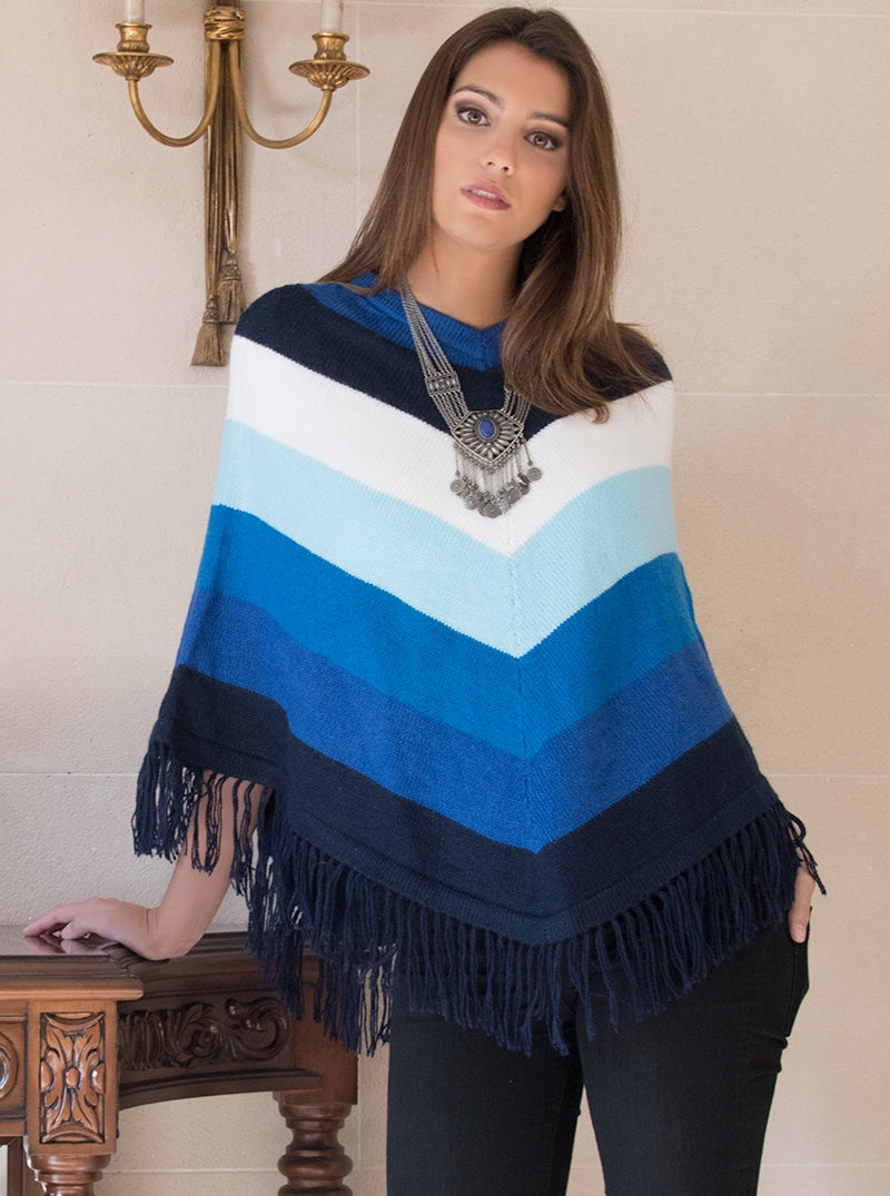 Blue Striped Alpaca Poncho for Women – Gamboa