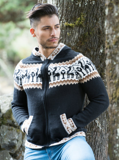 Andean Alpaca Full Zip Hoodie for Men | Fair Isle Hoodie