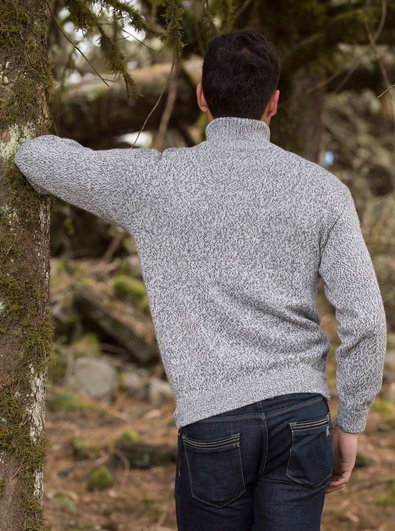 Gray Alpaca Full Zip Turtleneck Sweater for Men