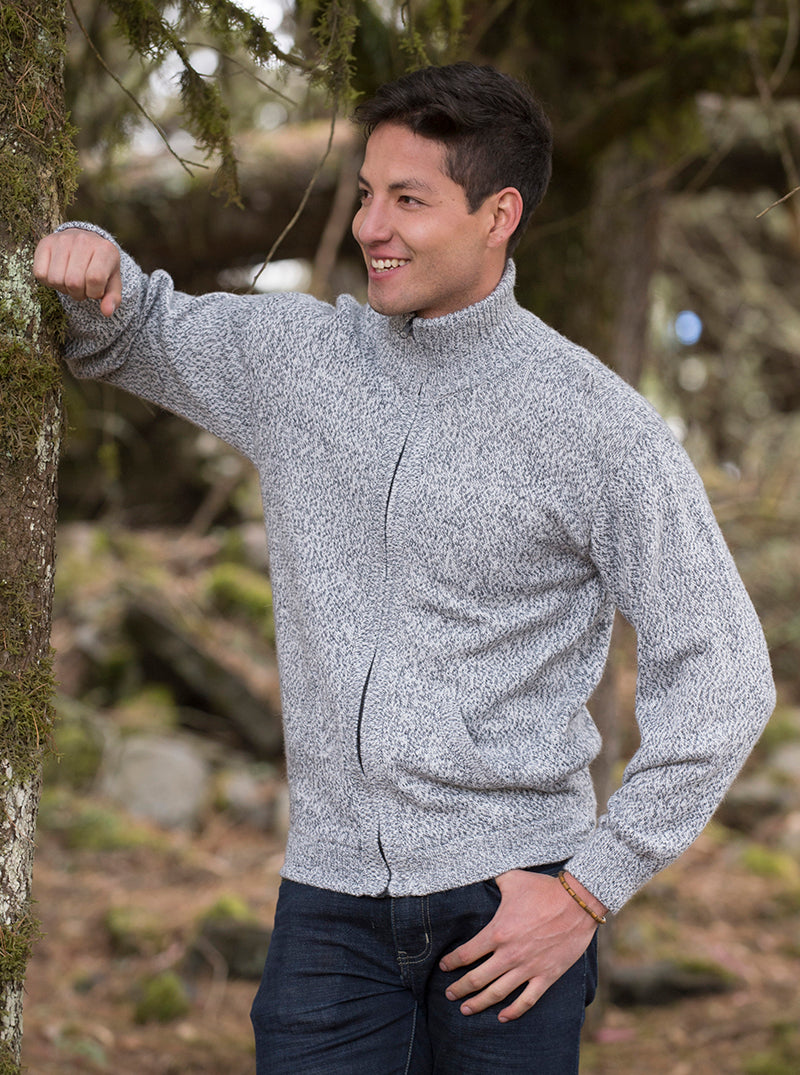 Gray Alpaca Full Zip Turtleneck Sweater for Men
