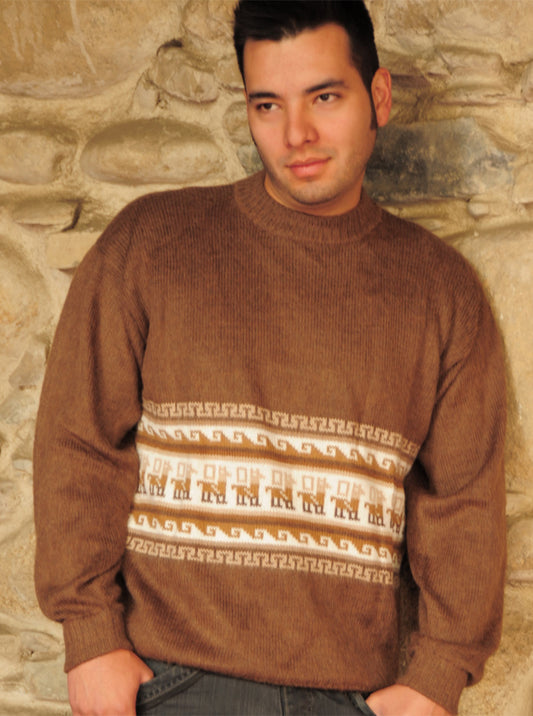 Brown Andean Round Neck Alpaca Sweater