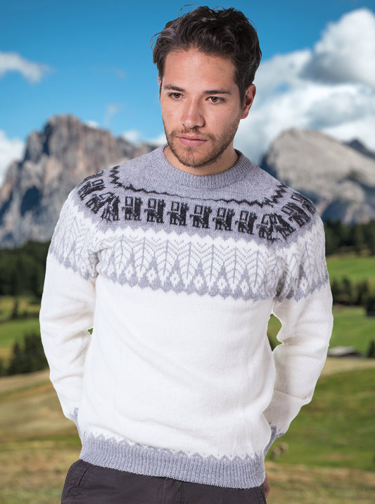 Suéter de Alpaca para Hombres Blanco y Gris