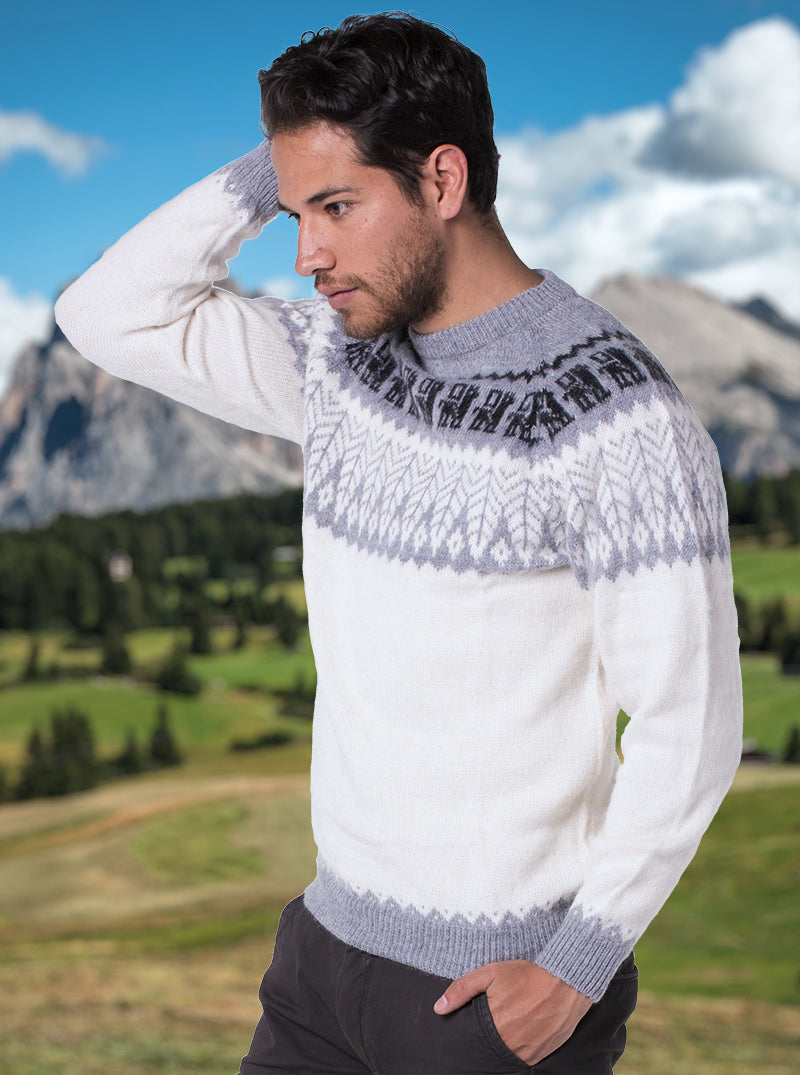 Andean White Alpaca Sweater for Men