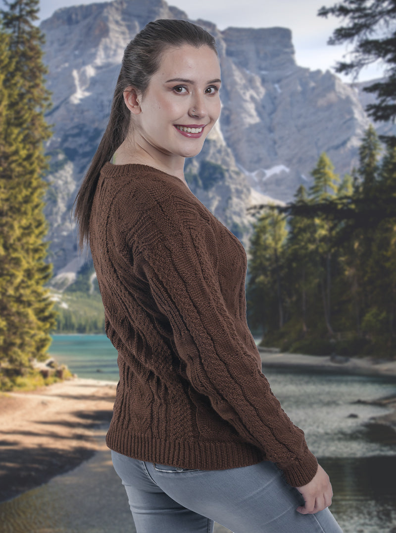 hand Knitted Brown Alpaca Sweater for Women