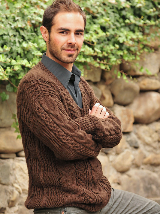 Hand Knitted Brown Alpaca Sweater for Men
