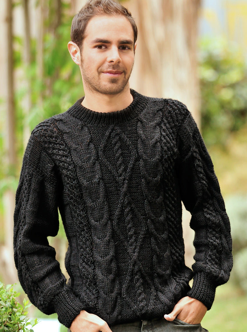 Hand Knitted Black Alpaca Sweater for Men
