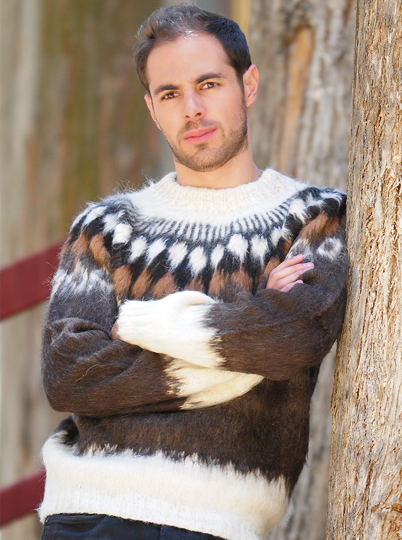 Brown and White Alpaca Crewneck Sweater
