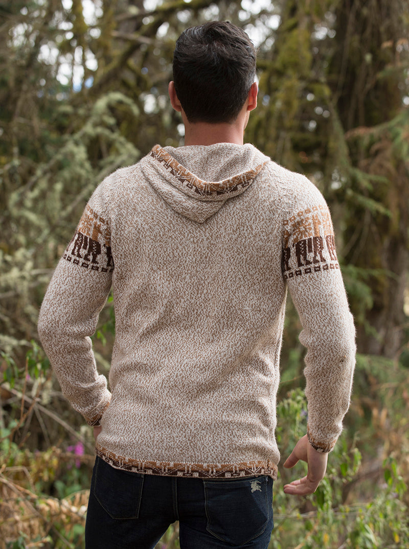 Maglia Maglioni Peruviani Alpaca Maglione Con Cappuccio Beige – Gamboa