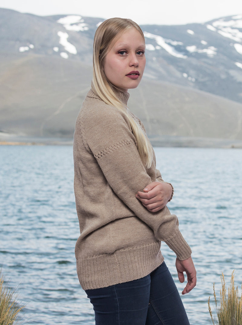Beige Alpaca Turtleneck Sweater for Women