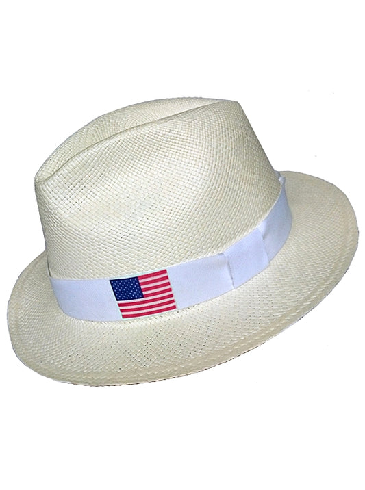 Panama Hat USA Flag - White