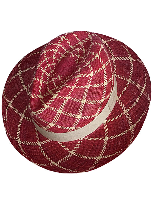 Sombrero de Panamá Rojo Fedora Curazao Grado 3-4